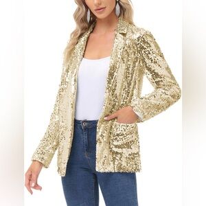 KANCY KOLE Gold Sequin Blazer NWT | Glam Evening Jacket | Size M ✨